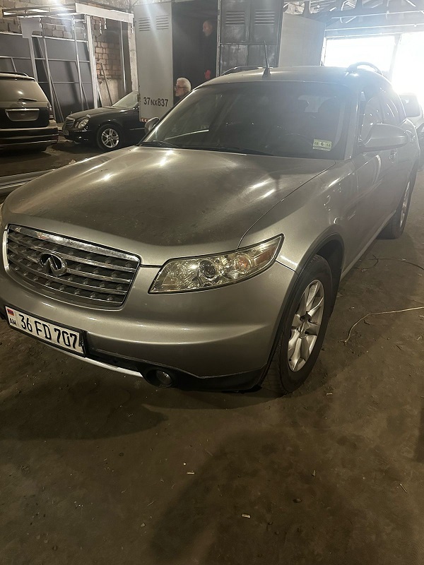 Ավտոմեքենա՝ INFINITI FX 35 3.5 Թողարկման տարեթիվը՝ 2006թ. Նույն. համարը`JNRAS08W76X208772 Վկայագիր՝ PB216552 Պետհամարանիշը՝ 36 FD 707