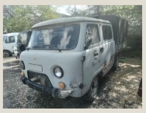 Ավտոմեքենա՝ UAZ 39094 Թողարկման տարեթիվը՝ 2007թ. Նույն. համարը`XTT39094470403188 Վկայագիր՝ XB078107 Պետհամարանիշը՝ 942 LL 62